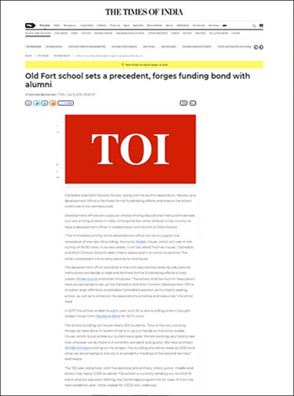 Old fort school sets a precedent, forges funding bond with alumni, The Times of India